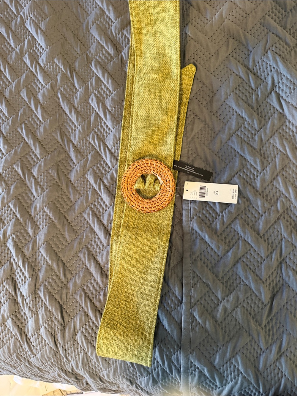 Anthropologie Olive Green Woven Belt with Rattan Round Buckle size 2x